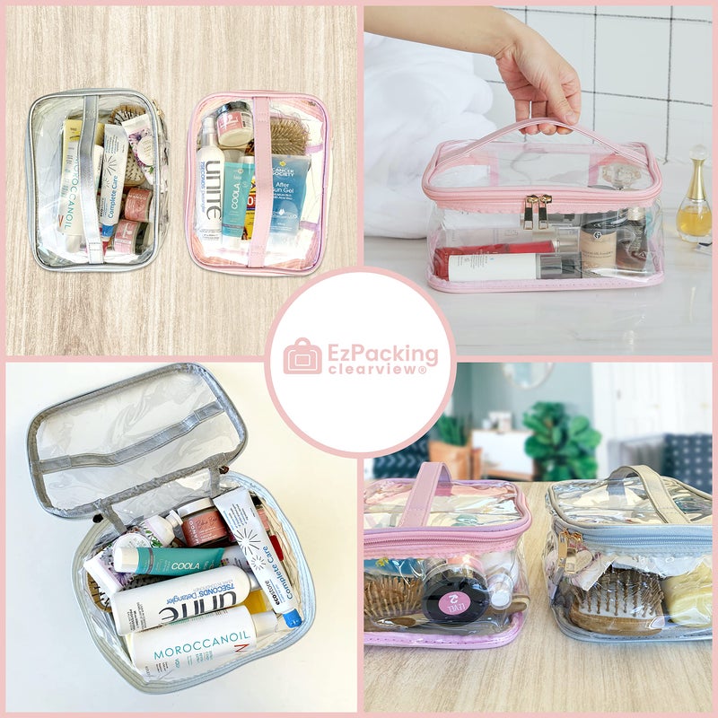 EzPacking Large Cosmetic Bag for Women / Clear  See-Through Makeup  Hair & Nail Accessories Pouch for Travel or Home / Transparent PVC Plastic Organizer  Spacious Interior  Handle & Double Zippers (Blush) - Image 3